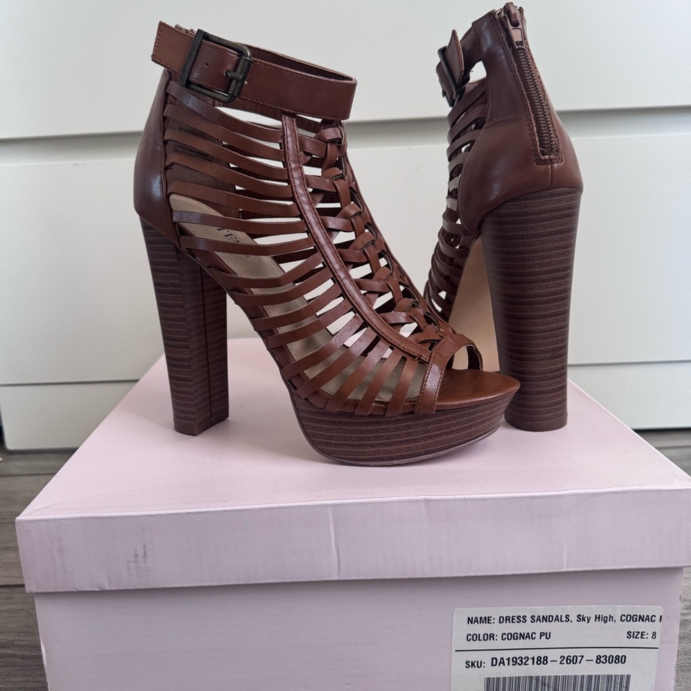 JustFab Cognac Brown Strappy Sandals